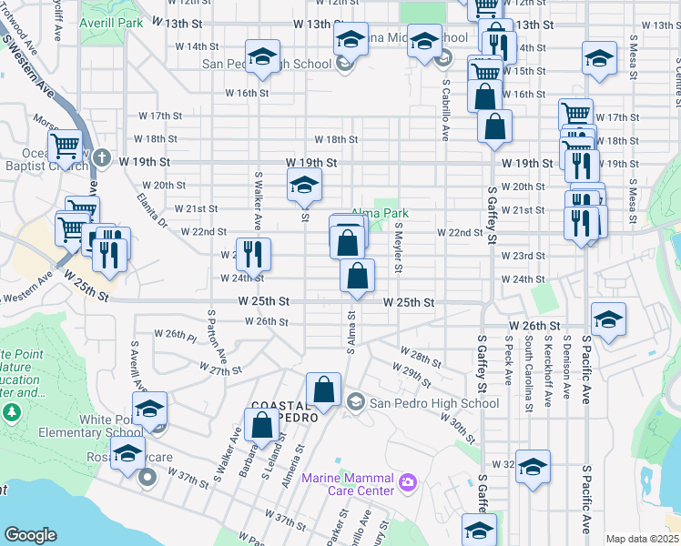 map of restaurants, bars, coffee shops, grocery stores, and more near 2318 South Alma Street in Los Angeles