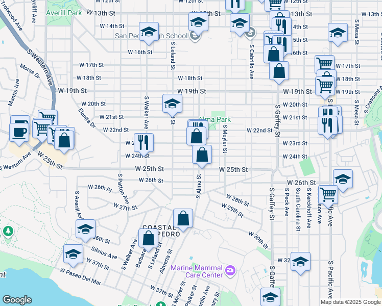 map of restaurants, bars, coffee shops, grocery stores, and more near 2318 South Alma Street in Los Angeles