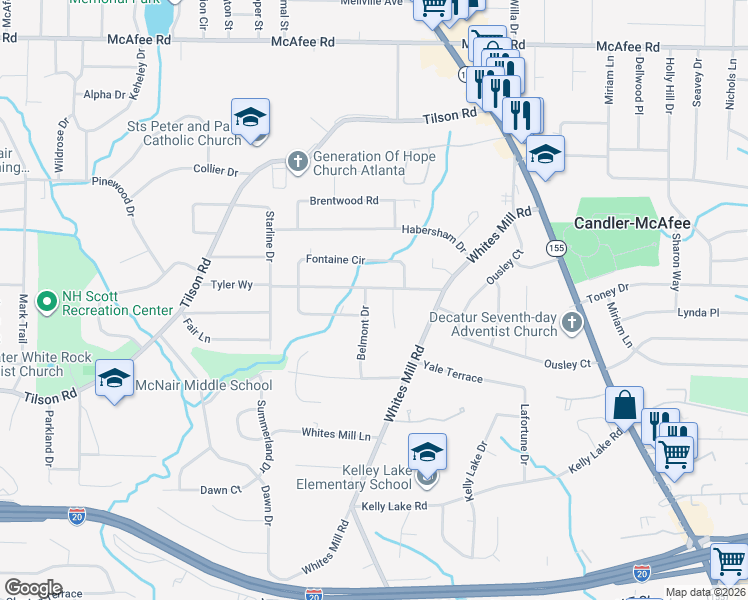 map of restaurants, bars, coffee shops, grocery stores, and more near 2283 Belmont Drive in Decatur
