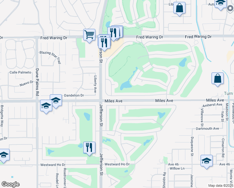 map of restaurants, bars, coffee shops, grocery stores, and more near 80152 Royal Birkdale Drive in Indio