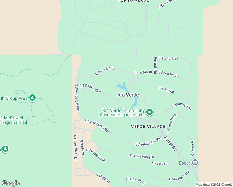 map of restaurants, bars, coffee shops, grocery stores, and more near 18646 East Rio Lane in Rio Verde