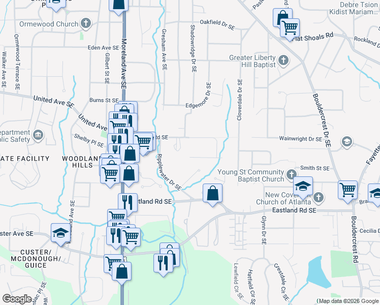 map of restaurants, bars, coffee shops, grocery stores, and more near 1136 Powell Court Southeast in Atlanta