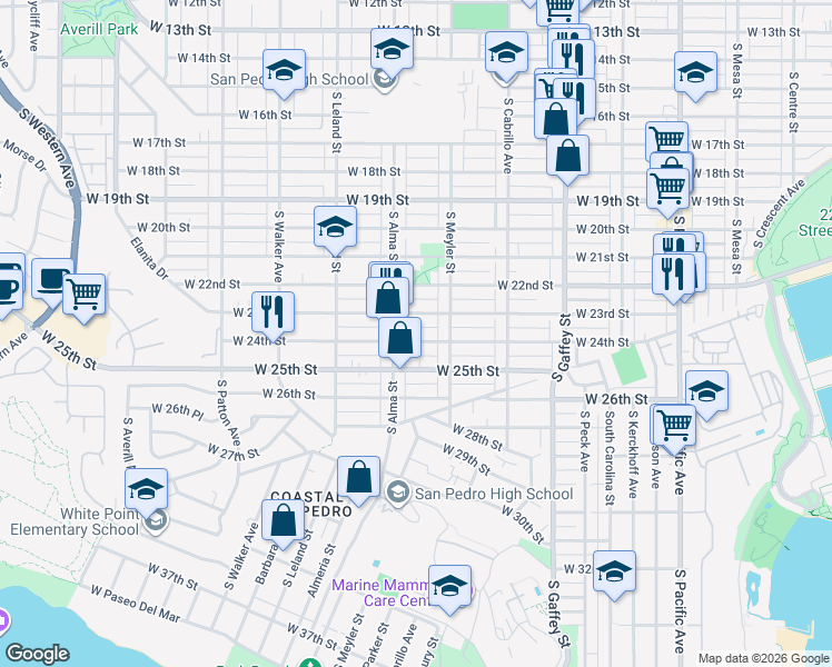 map of restaurants, bars, coffee shops, grocery stores, and more near 960 West 24th Street in Los Angeles