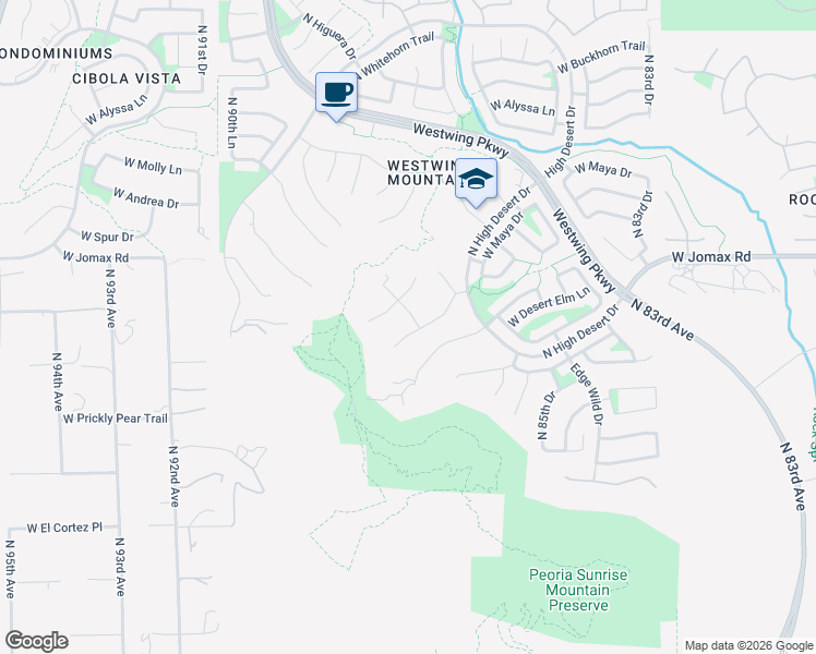 map of restaurants, bars, coffee shops, grocery stores, and more near 8662 West Rowel Road in Peoria