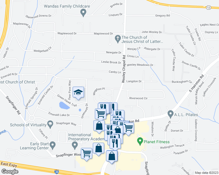 map of restaurants, bars, coffee shops, grocery stores, and more near 2209 Wingfoot Place in Decatur