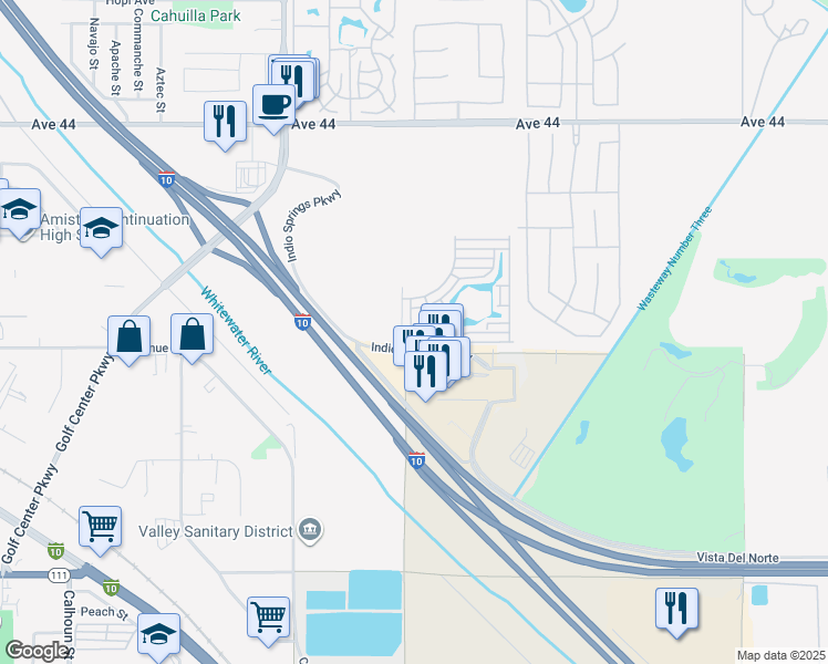 map of restaurants, bars, coffee shops, grocery stores, and more near 84250 Indio Springs Drive in Indio