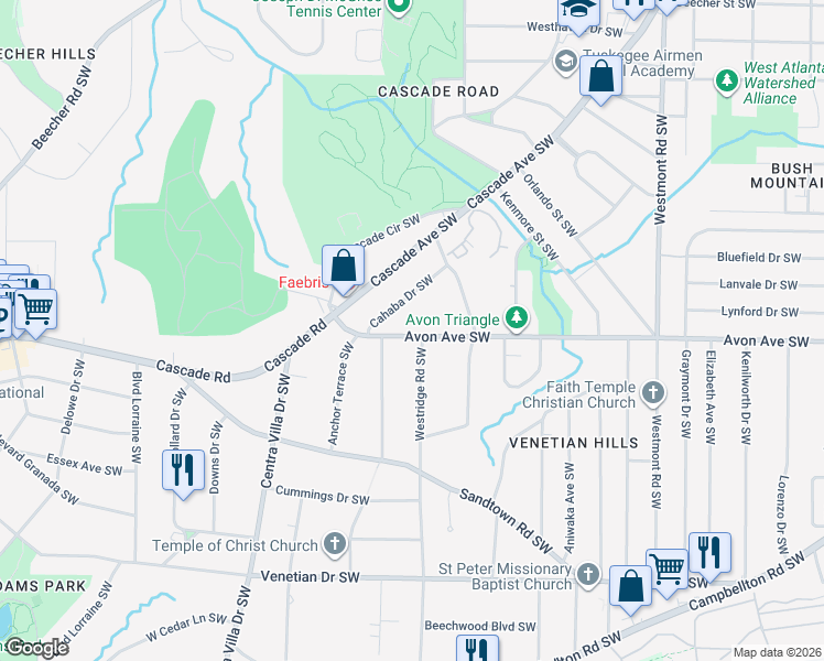 map of restaurants, bars, coffee shops, grocery stores, and more near 1819 Avon Avenue Southwest in Atlanta