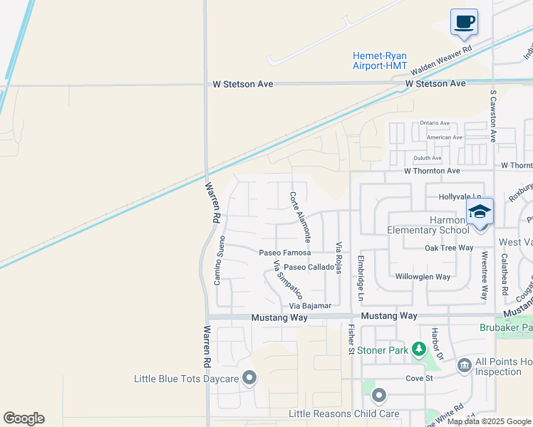 map of restaurants, bars, coffee shops, grocery stores, and more near 5435 Corte Ladera in Hemet
