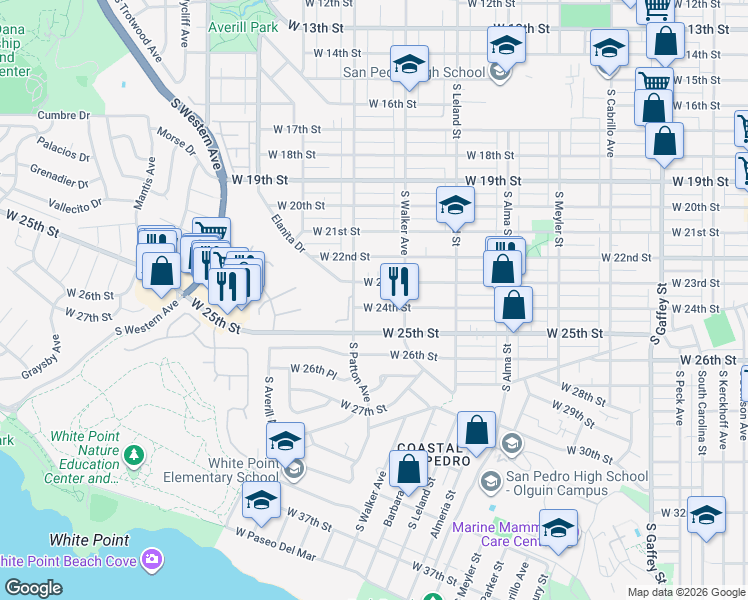 map of restaurants, bars, coffee shops, grocery stores, and more near 1258 West 24th Street in Los Angeles