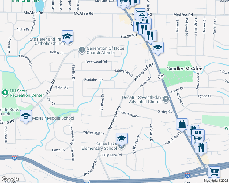 map of restaurants, bars, coffee shops, grocery stores, and more near 2567 Tyler Way in Decatur