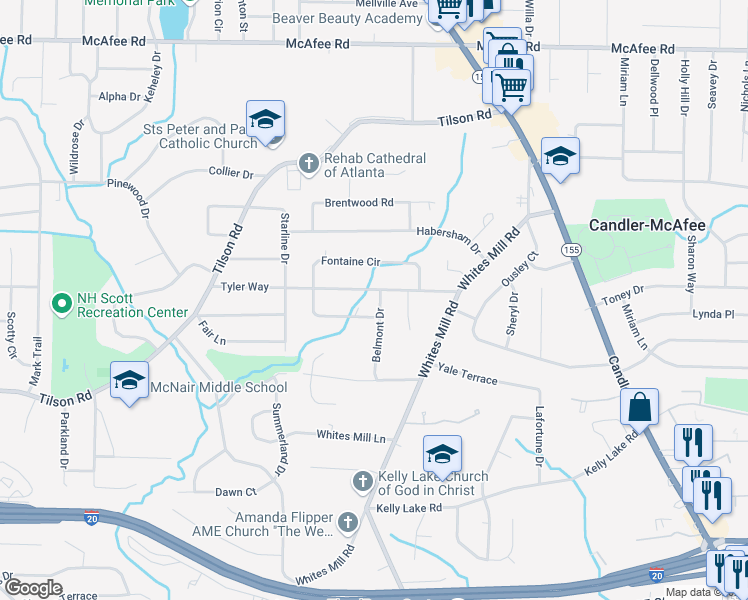 map of restaurants, bars, coffee shops, grocery stores, and more near 2283 Belmont Drive in Decatur