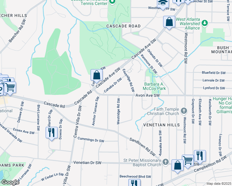 map of restaurants, bars, coffee shops, grocery stores, and more near 1819 Avon Avenue Southwest in Atlanta