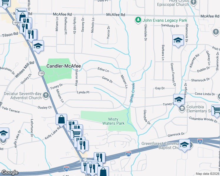 map of restaurants, bars, coffee shops, grocery stores, and more near 2970 Toney Drive in Decatur