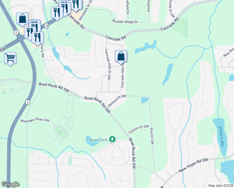 map of restaurants, bars, coffee shops, grocery stores, and more near 4955 Cascade Hills Circle Southwest in Atlanta