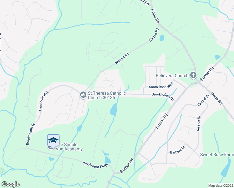 map of restaurants, bars, coffee shops, grocery stores, and more near 3865 Brookhollow Drive in Douglasville