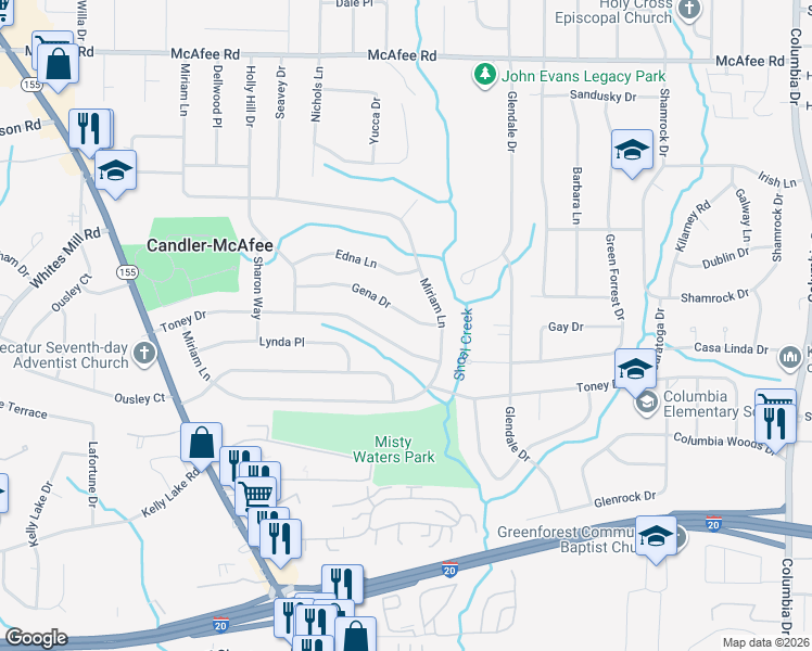 map of restaurants, bars, coffee shops, grocery stores, and more near 3024 Gena Drive in Decatur