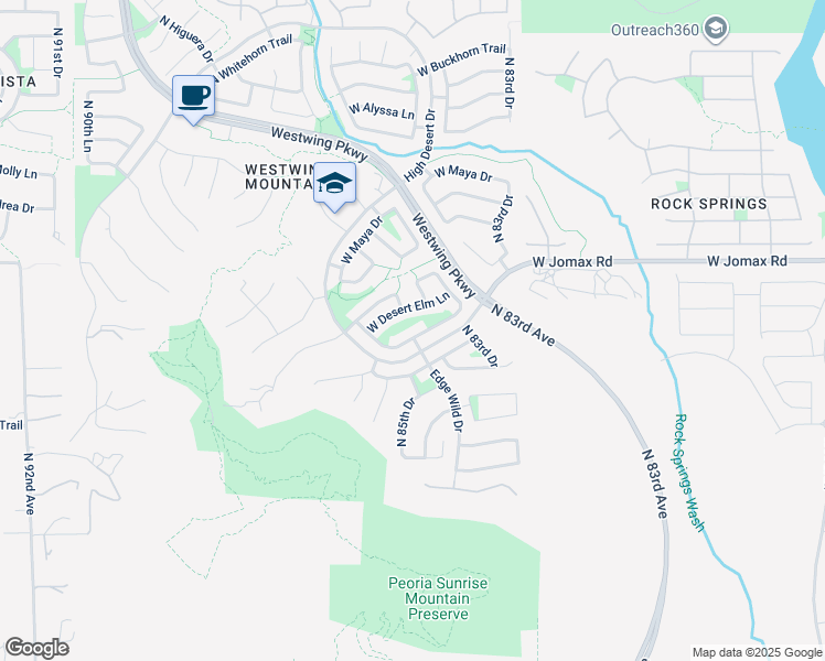map of restaurants, bars, coffee shops, grocery stores, and more near 8456 West Tether Trail in Peoria