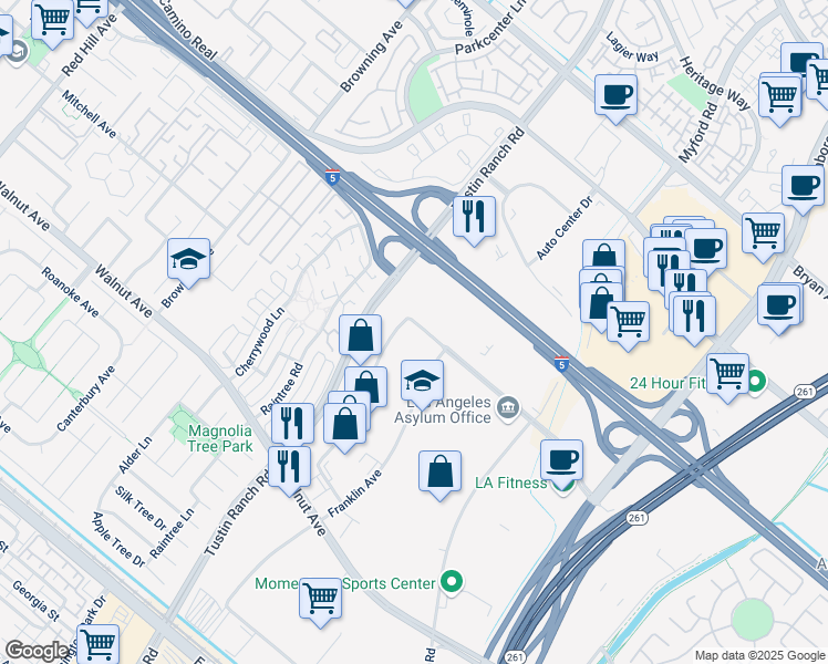 map of restaurants, bars, coffee shops, grocery stores, and more near 2442 Michelle Drive in Tustin