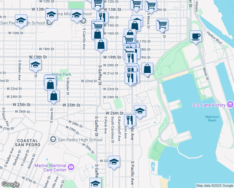 map of restaurants, bars, coffee shops, grocery stores, and more near 2310 South Grand Avenue in Los Angeles