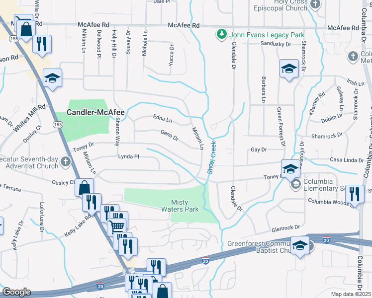 map of restaurants, bars, coffee shops, grocery stores, and more near 3024 Gena Drive in Decatur