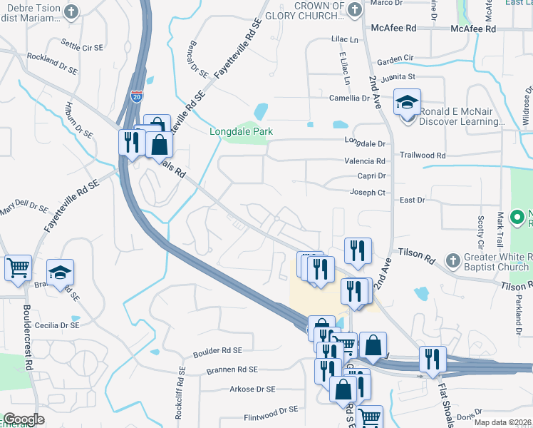 map of restaurants, bars, coffee shops, grocery stores, and more near 2167 Somerset Place Southeast in Atlanta