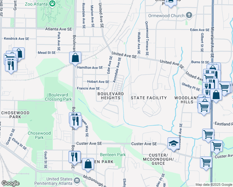 map of restaurants, bars, coffee shops, grocery stores, and more near 765 Dunlop Way in Atlanta