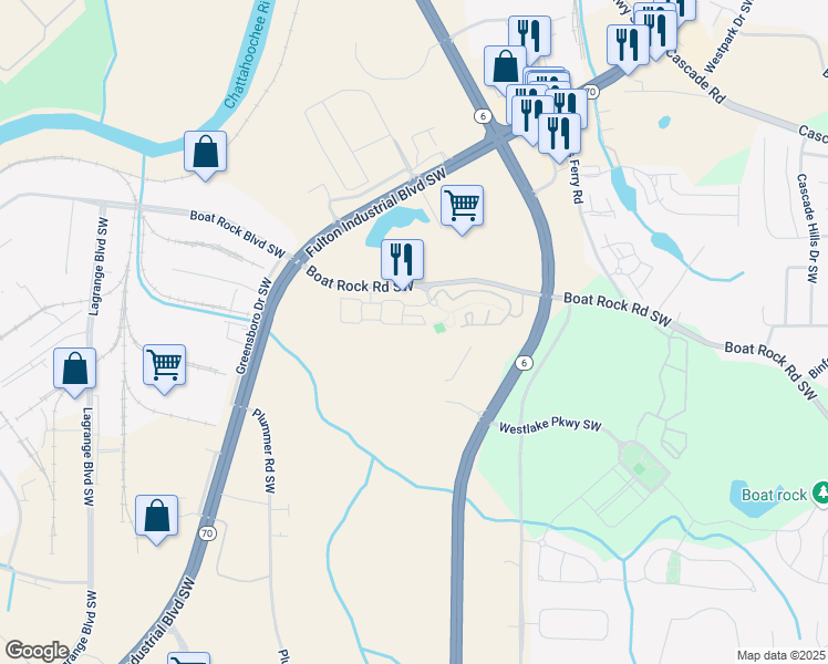 map of restaurants, bars, coffee shops, grocery stores, and more near 5987 Westchase Street in Atlanta