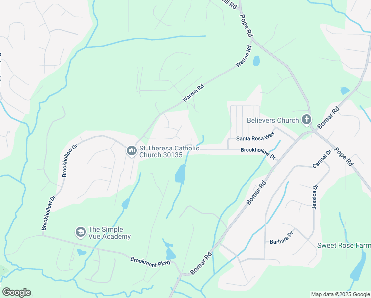 map of restaurants, bars, coffee shops, grocery stores, and more near 3865 Brookhollow Drive in Douglasville