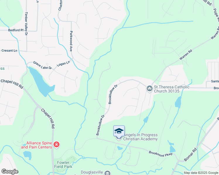 map of restaurants, bars, coffee shops, grocery stores, and more near 5286 Brookhollow Drive in Douglasville