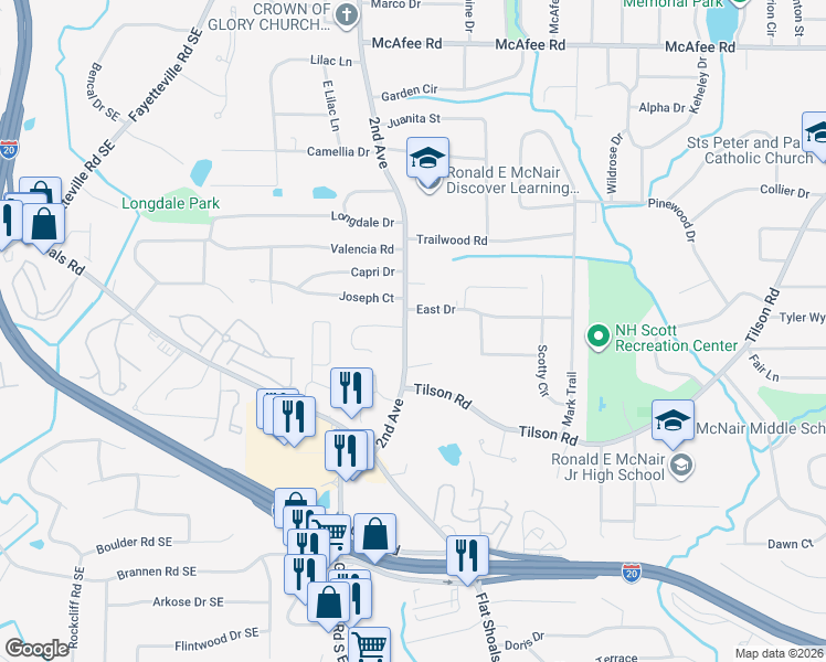map of restaurants, bars, coffee shops, grocery stores, and more near 2294 2nd Avenue in Decatur