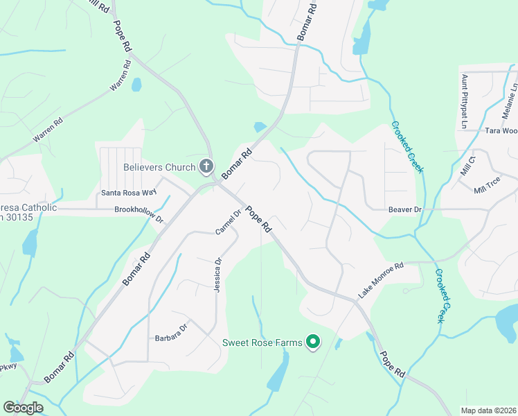 map of restaurants, bars, coffee shops, grocery stores, and more near 3048 Pope Road in Douglasville