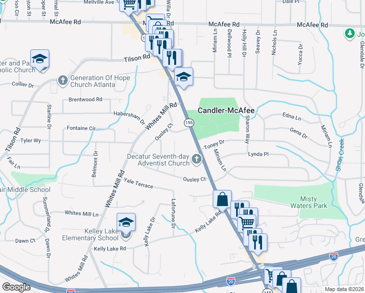 map of restaurants, bars, coffee shops, grocery stores, and more near 2278 Amber Way in Decatur