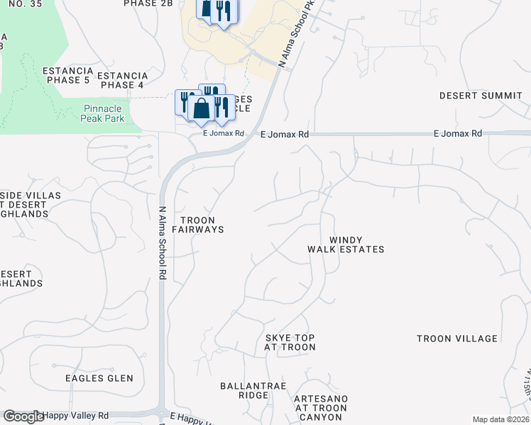 map of restaurants, bars, coffee shops, grocery stores, and more near 10623 East Quartz Rock Road in Scottsdale