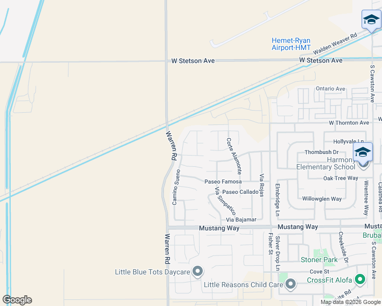 map of restaurants, bars, coffee shops, grocery stores, and more near 5584 Corte del Mar in Hemet