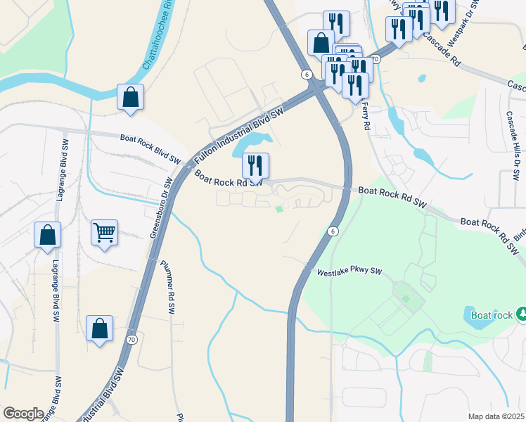 map of restaurants, bars, coffee shops, grocery stores, and more near 5987 Westchase Street in Atlanta