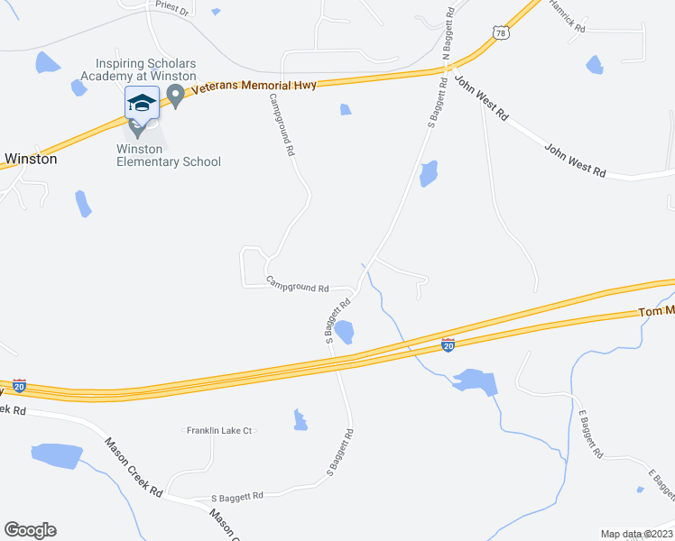 map of restaurants, bars, coffee shops, grocery stores, and more near 3096 Campground Road in Winston