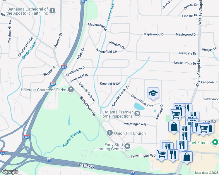 map of restaurants, bars, coffee shops, grocery stores, and more near 2235 Emerald Springs Drive in Decatur