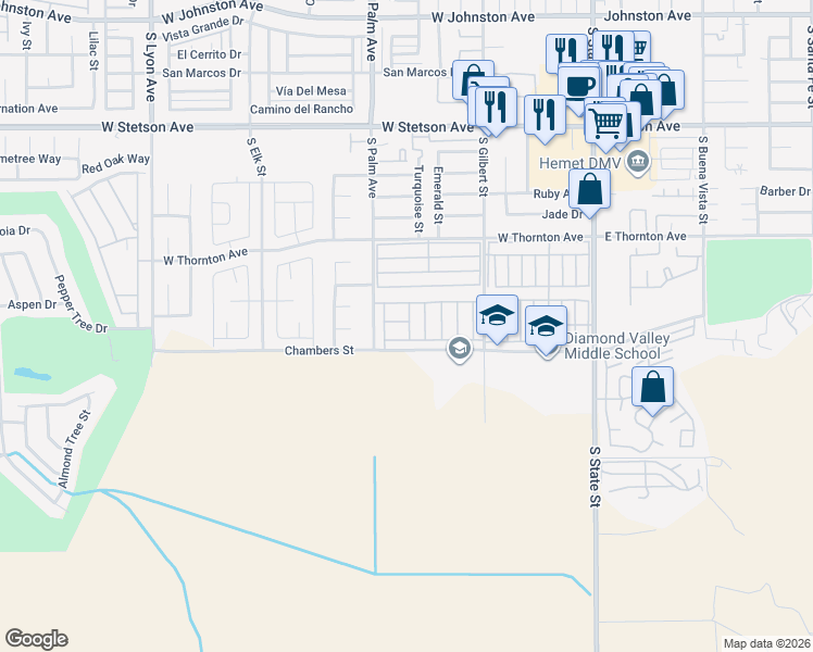 map of restaurants, bars, coffee shops, grocery stores, and more near 805 Saint Barthelemy Drive in Hemet
