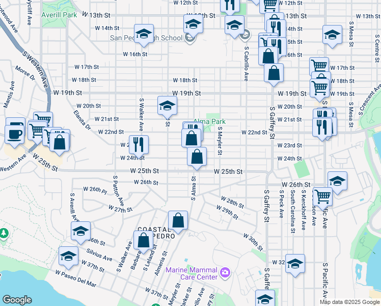 map of restaurants, bars, coffee shops, grocery stores, and more near 2325 South Alma Street in Los Angeles
