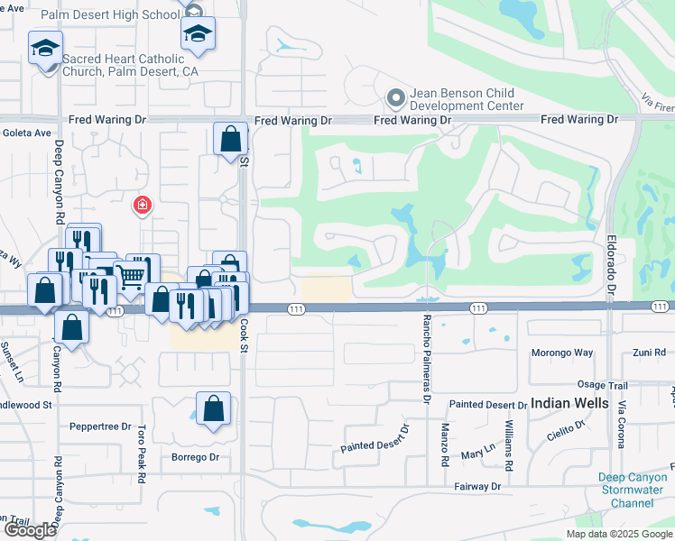 map of restaurants, bars, coffee shops, grocery stores, and more near 75270 Inverness Drive in Indian Wells