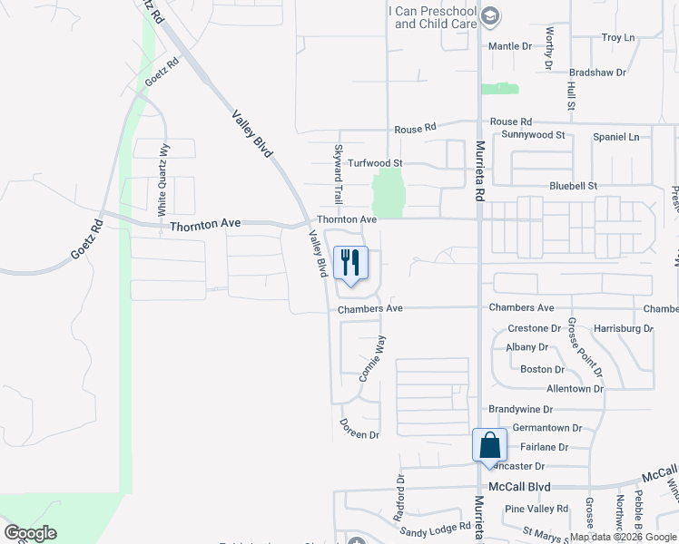 map of restaurants, bars, coffee shops, grocery stores, and more near 27348 Prominence Road in Menifee
