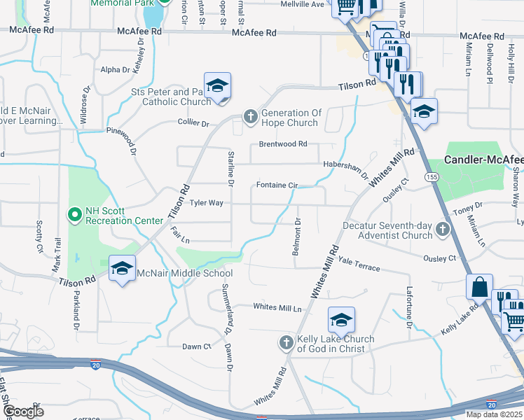 map of restaurants, bars, coffee shops, grocery stores, and more near 2461 Tyler Way in Decatur