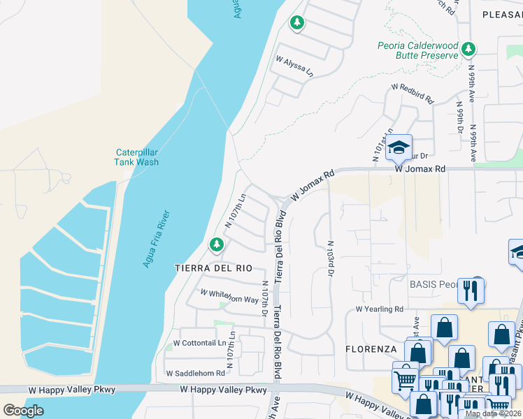 map of restaurants, bars, coffee shops, grocery stores, and more near 10732 West Rowel Road in Peoria