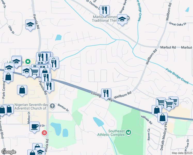 map of restaurants, bars, coffee shops, grocery stores, and more near 5547 Strathmoor Manor Circle in Lithonia