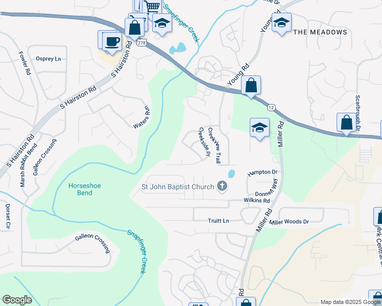 map of restaurants, bars, coffee shops, grocery stores, and more near 4832 Hidden Creek Place in Decatur
