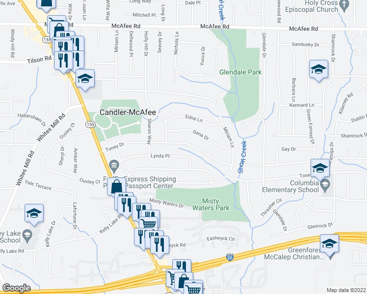 map of restaurants, bars, coffee shops, grocery stores, and more near 2925 Toney Drive in Decatur