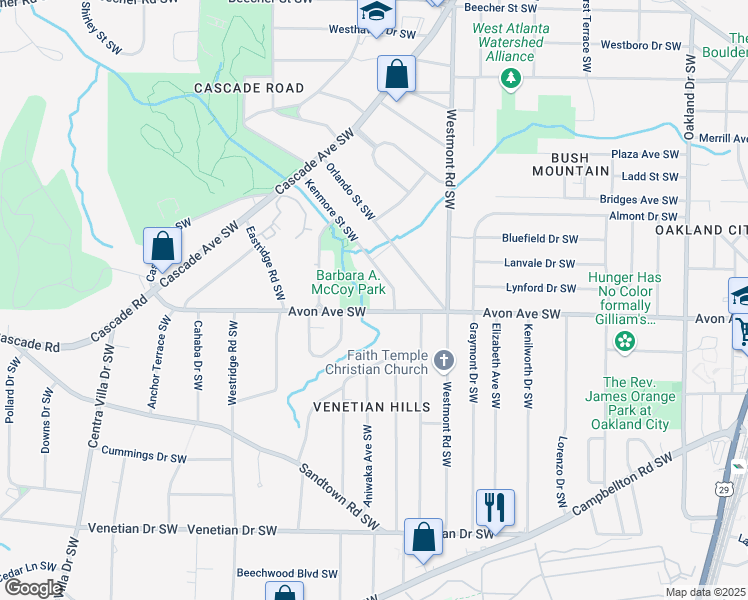 map of restaurants, bars, coffee shops, grocery stores, and more near 1621 Avon Avenue Southwest in Atlanta