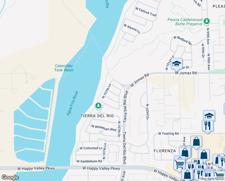 map of restaurants, bars, coffee shops, grocery stores, and more near 10750 West Desert Elm Lane in Peoria