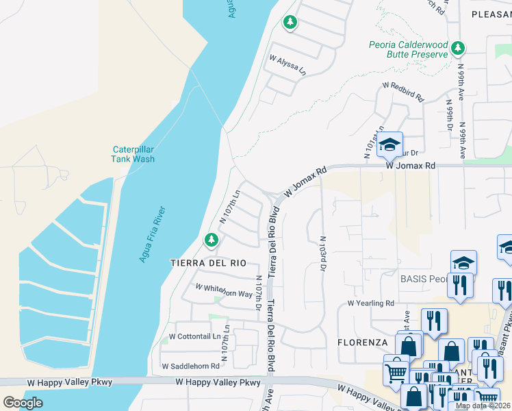 map of restaurants, bars, coffee shops, grocery stores, and more near 10732 West Rowel Road in Peoria