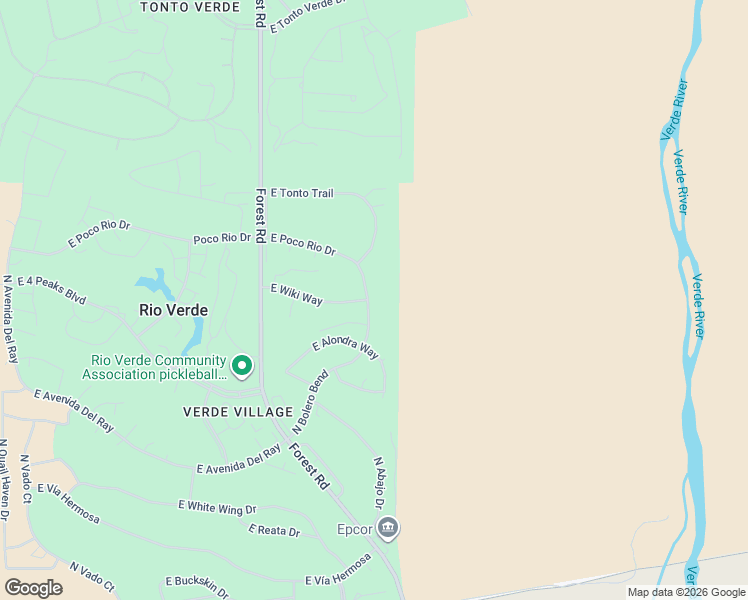 map of restaurants, bars, coffee shops, grocery stores, and more near 26016 North Bolero Bend in Rio Verde